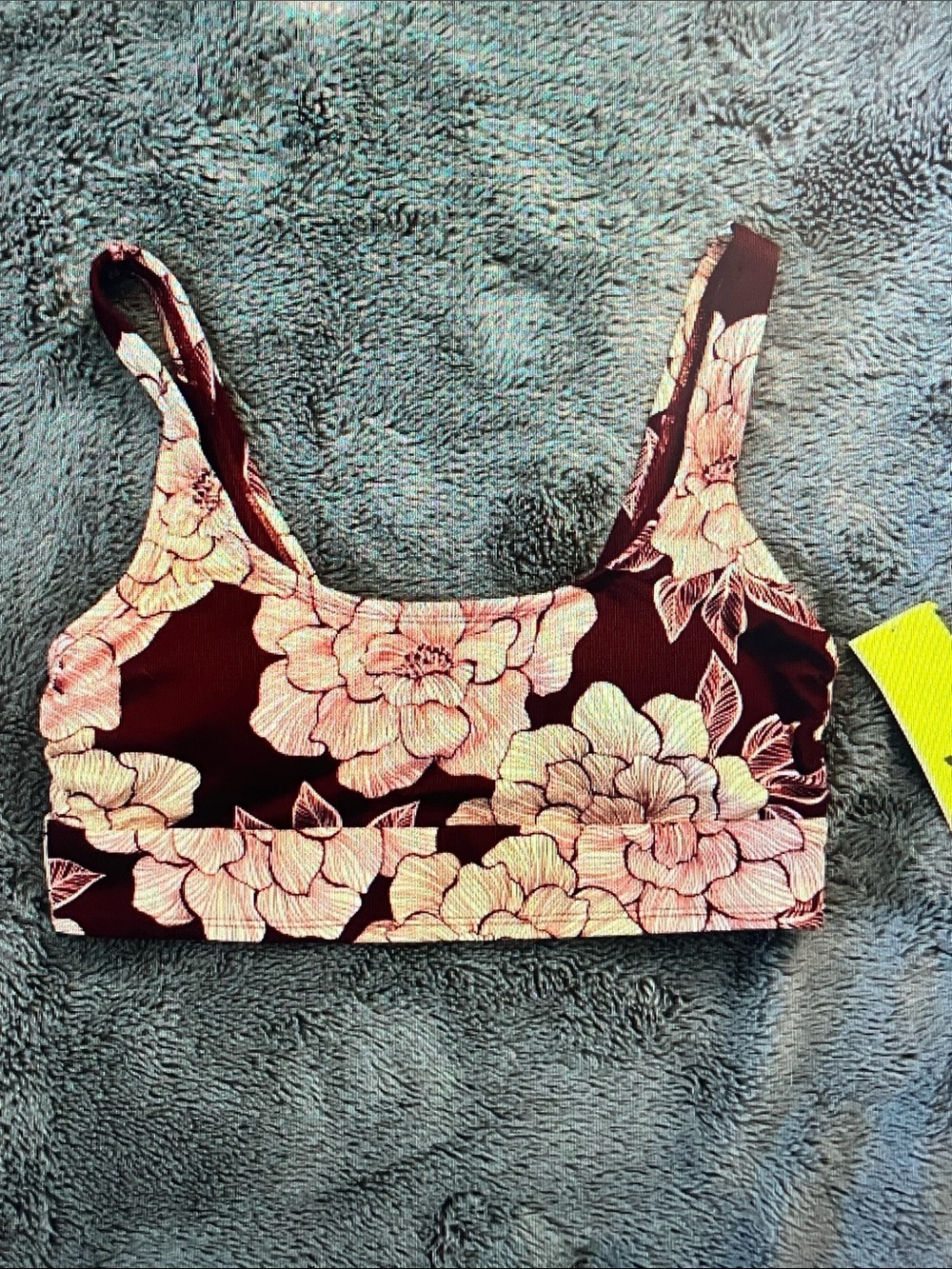 all in motion Burgundy Floral Bikini Top with Light Pink Flowers